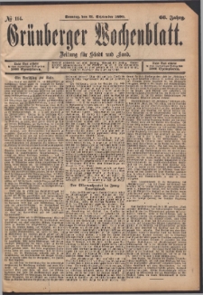 Gr&uuml;nberger Wochenblatt: Zeitung f&uuml;r Stadt und Land, No. 114. (21. September 1890)