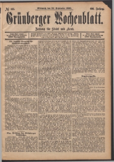 Grünberger Wochenblatt: Zeitung für Stadt und Land, No. 115. (24. September 1890)