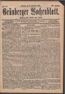 Gr&uuml;nberger Wochenblatt: Zeitung f&uuml;r Stadt und Land, No. 117. (28. September 1890)