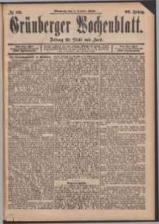 Gr&uuml;nberger Wochenblatt: Zeitung f&uuml;r Stadt und Land, No. 118. (1. October 1890)