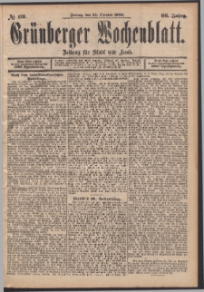 Gr&uuml;nberger Wochenblatt: Zeitung f&uuml;r Stadt und Land, No. 128. (24. October 1890)