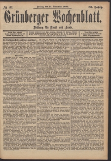 Gr&uuml;nberger Wochenblatt: Zeitung f&uuml;r Stadt und Land, No. 137. (14. November 1890)