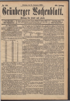 Gr&uuml;nberger Wochenblatt: Zeitung f&uuml;r Stadt und Land, No. 138. (16. November 1890)