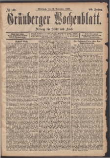 Gr&uuml;nberger Wochenblatt: Zeitung f&uuml;r Stadt und Land, No. 139. (19. November 1890)