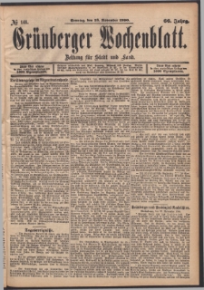 Grünberger Wochenblatt: Zeitung für Stadt und Land, No. 141. (23. November 1890)