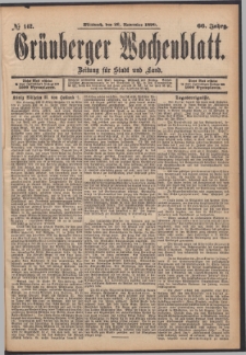 Gr&uuml;nberger Wochenblatt: Zeitung f&uuml;r Stadt und Land, No. 142. (26. November 1890)