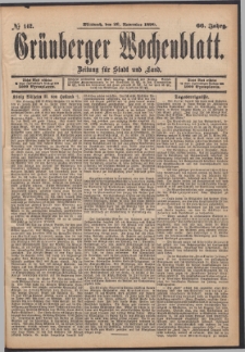 Grünberger Wochenblatt: Zeitung für Stadt und Land, No. 142. (26. November 1890)