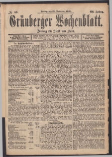 Gr&uuml;nberger Wochenblatt: Zeitung f&uuml;r Stadt und Land, No. 143. (28. November 1890)