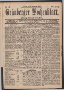 Grünberger Wochenblatt: Zeitung für Stadt und Land, No. 143. (28. November 1890)