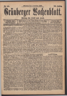 Gr&uuml;nberger Wochenblatt: Zeitung f&uuml;r Stadt und Land, No. 145. (3. December 1890)