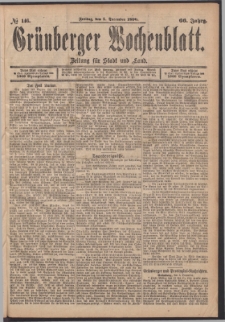 Gr&uuml;nberger Wochenblatt: Zeitung f&uuml;r Stadt und Land, No. 146. (5. December 1890)