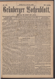 Grünberger Wochenblatt: Zeitung für Stadt und Land, No. 146. (5. December 1890)