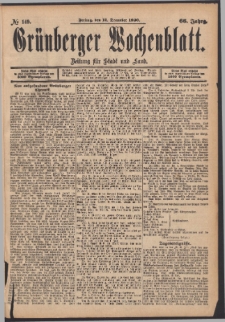 Gr&uuml;nberger Wochenblatt: Zeitung f&uuml;r Stadt und Land, No. 149. (12. December 1890)