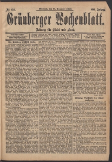 Gr&uuml;nberger Wochenblatt: Zeitung f&uuml;r Stadt und Land, No. 151. (17. December 1890)