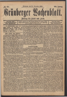 Gr&uuml;nberger Wochenblatt: Zeitung f&uuml;r Stadt und Land, No. 154. (24. December 1890)