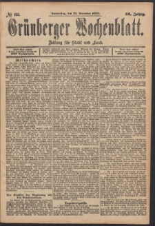 Gr&uuml;nberger Wochenblatt: Zeitung f&uuml;r Stadt und Land, No. 155. (25. December 1890)