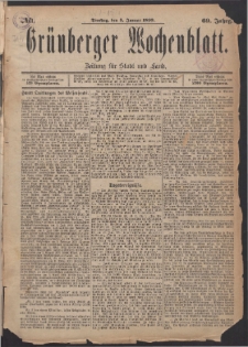 Gr&uuml;nberger Wochenblatt: Zeitung f&uuml;r Stadt und Land, No. 1. (3. Januar 1893)