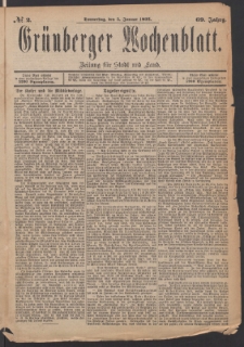 Gr&uuml;nberger Wochenblatt: Zeitung f&uuml;r Stadt und Land, No. 2. (5. Januar 1893)