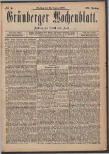 Gr&uuml;nberger Wochenblatt: Zeitung f&uuml;r Stadt und Land, No. 4. (10. Januar 1893)