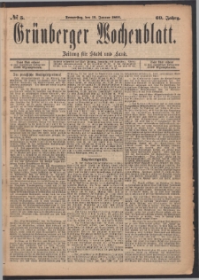 Gr&uuml;nberger Wochenblatt: Zeitung f&uuml;r Stadt und Land, No. 5. (12. Januar 1893)
