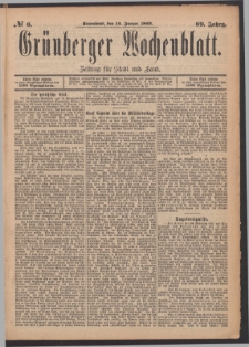 Gr&uuml;nberger Wochenblatt: Zeitung f&uuml;r Stadt und Land, No. 6. (14. Januar 1893)