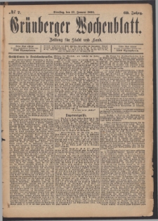 Gr&uuml;nberger Wochenblatt: Zeitung f&uuml;r Stadt und Land, No. 7. (17. Januar 1893)