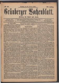 Gr&uuml;nberger Wochenblatt: Zeitung f&uuml;r Stadt und Land, No. 10. (24. Januar 1893)