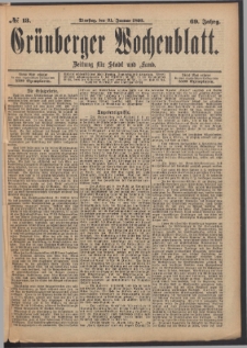 Gr&uuml;nberger Wochenblatt: Zeitung f&uuml;r Stadt und Land, No. 13. (31. Januar 1893)