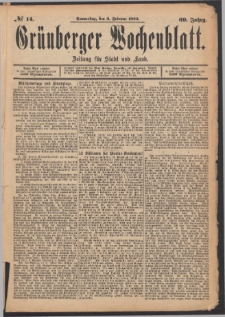 Gr&uuml;nberger Wochenblatt: Zeitung f&uuml;r Stadt und Land, No. 14. (2. Februar 1893)