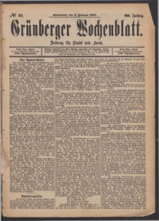 Gr&uuml;nberger Wochenblatt: Zeitung f&uuml;r Stadt und Land, No. 15. (4. Februar 1893)