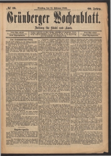 Gr&uuml;nberger Wochenblatt: Zeitung f&uuml;r Stadt und Land, No. 19. (14. Februar 1893)