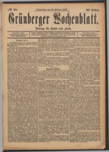 Gr&uuml;nberger Wochenblatt: Zeitung f&uuml;r Stadt und Land, No. 20. (16. Februar 1893)