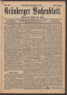 Gr&uuml;nberger Wochenblatt: Zeitung f&uuml;r Stadt und Land, No. 23. (23. Februar 1893)