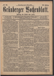 Gr&uuml;nberger Wochenblatt: Zeitung f&uuml;r Stadt und Land, No. 26. (2. M&auml;rz 1893)