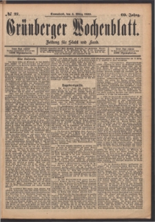 Gr&uuml;nberger Wochenblatt: Zeitung f&uuml;r Stadt und Land, No. 27. (4. M&auml;rz 1893)