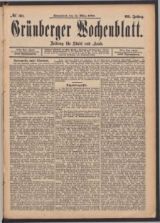 Gr&uuml;nberger Wochenblatt: Zeitung f&uuml;r Stadt und Land, No. 30. (11. M&auml;rz 1893)