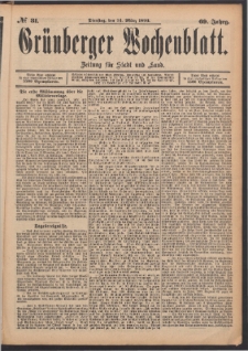 Gr&uuml;nberger Wochenblatt: Zeitung f&uuml;r Stadt und Land, No. 31. (14. M&auml;rz 1893)