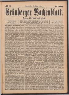Gr&uuml;nberger Wochenblatt: Zeitung f&uuml;r Stadt und Land, No. 37. (28. M&auml;rz 1893)