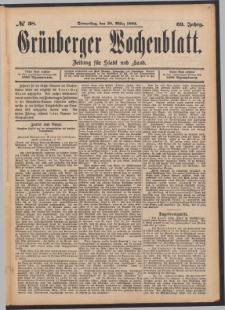 Gr&uuml;nberger Wochenblatt: Zeitung f&uuml;r Stadt und Land, No. 38. (30. M&auml;rz 1893)