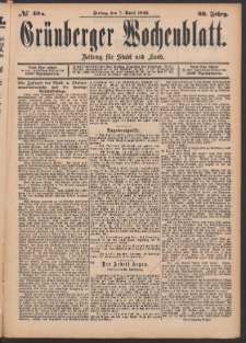 Gr&uuml;nberger Wochenblatt: Zeitung f&uuml;r Stadt und Land, No. 40a. (7. April 1893)
