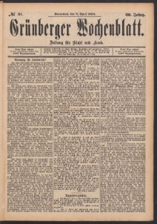 Gr&uuml;nberger Wochenblatt: Zeitung f&uuml;r Stadt und Land, No. 41. (8. April 1893)