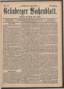 Gr&uuml;nberger Wochenblatt: Zeitung f&uuml;r Stadt und Land, No. 42. (11. April 1893)