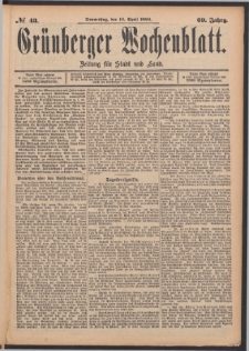Gr&uuml;nberger Wochenblatt: Zeitung f&uuml;r Stadt und Land, No. 43. (13. April 1893)
