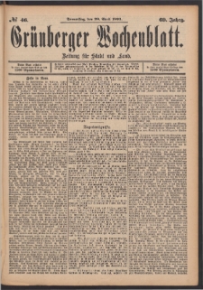 Gr&uuml;nberger Wochenblatt: Zeitung f&uuml;r Stadt und Land, No. 46. (20. April 1893)