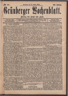 Gr&uuml;nberger Wochenblatt: Zeitung f&uuml;r Stadt und Land, No. 48. (25. April 1893)