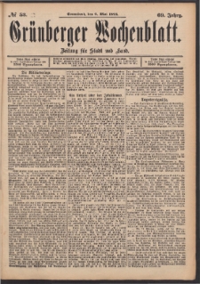 Gr&uuml;nberger Wochenblatt: Zeitung f&uuml;r Stadt und Land, No. 53. (6. Mai 1893)