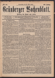 Gr&uuml;nberger Wochenblatt: Zeitung f&uuml;r Stadt und Land, No. 58. (18. Mai 1893)