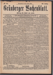 Gr&uuml;nberger Wochenblatt: Zeitung f&uuml;r Stadt und Land, No. 59. (20. Mai 1893)
