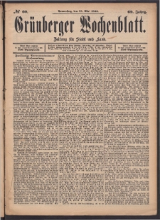 Gr&uuml;nberger Wochenblatt: Zeitung f&uuml;r Stadt und Land, No. 60. (25. Mai 1893)