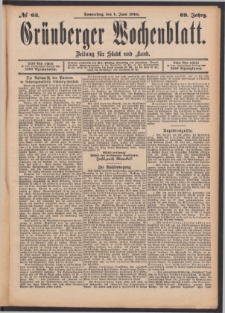 Gr&uuml;nberger Wochenblatt: Zeitung f&uuml;r Stadt und Land, No. 63. (1. Juni 1893)